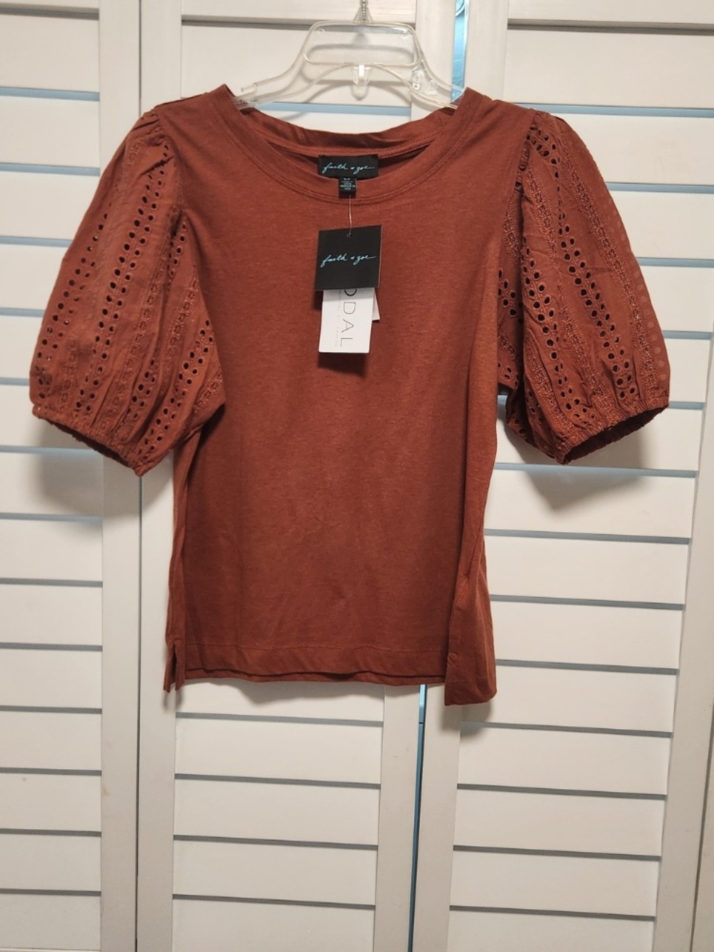 Puff Sleeve Eyelet Top - Rust